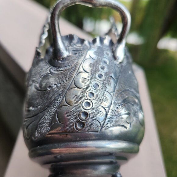Antique Victorian Silver Plate Ornate Coal Scuttle Nut Dish Sugar Scoop 19th C - Picture 4 of 8